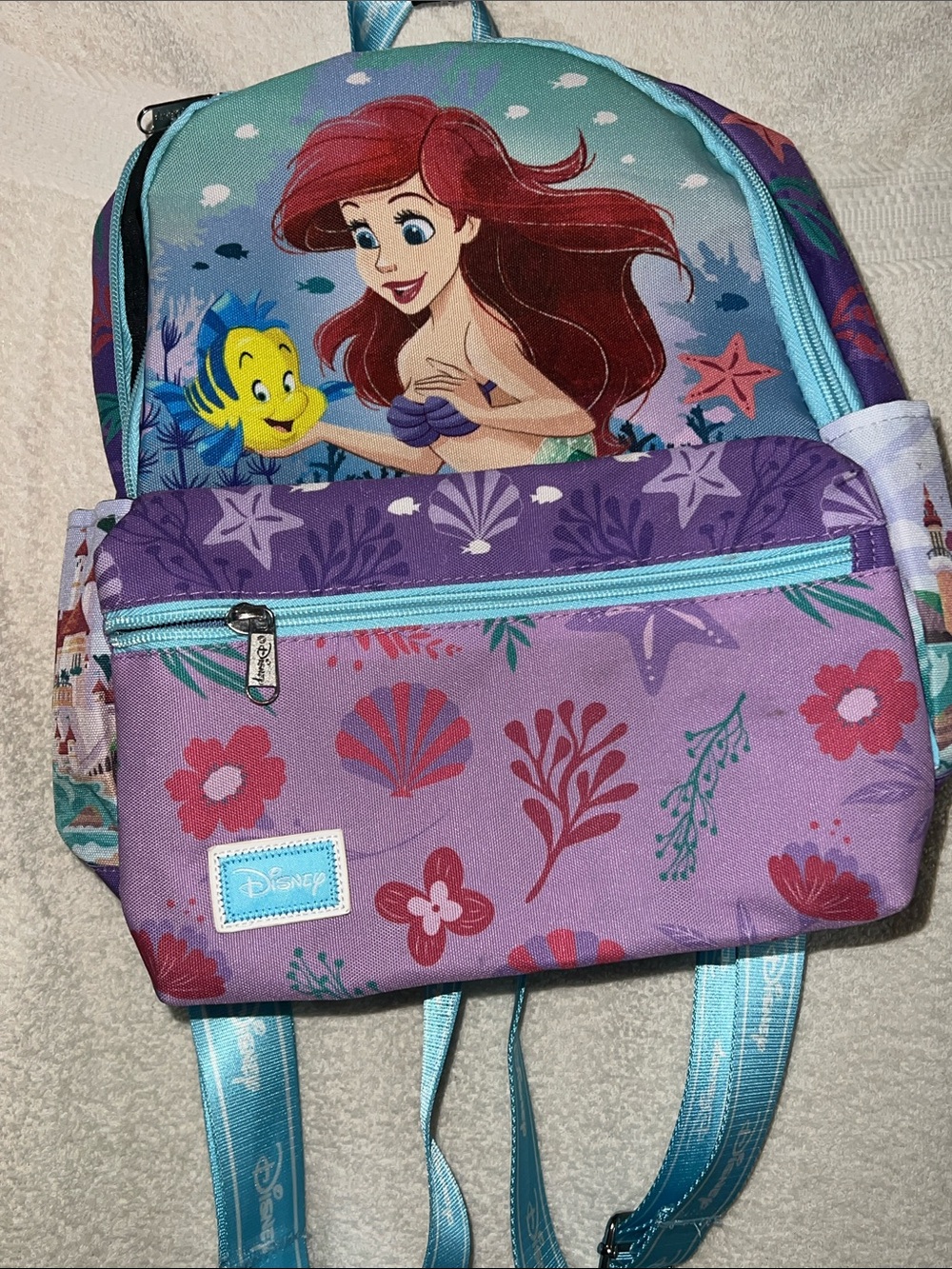 Disney Ariel & Flounder Kids Backpack in Purple and Teal